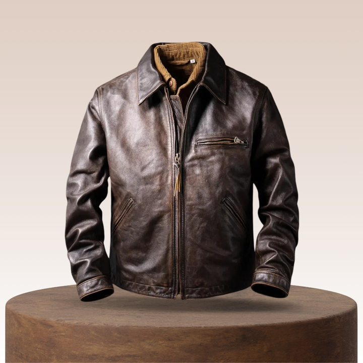 Magnus | Herren Dunkelbraune Jacke im klassischen Lederstil