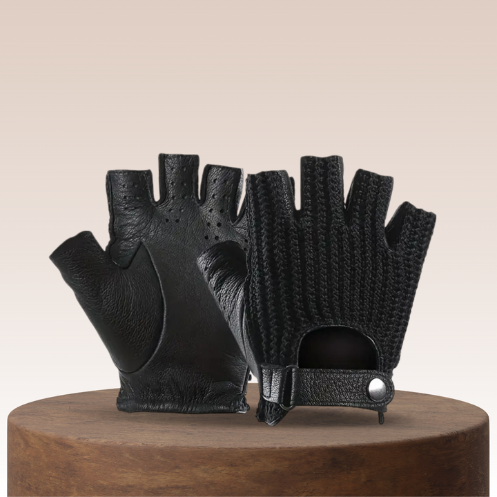 Cillian | Leder-Knitted Fingerless Fahrhandschuhe