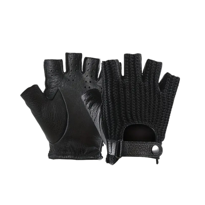 Cillian | Leder-Knitted Fingerless Fahrhandschuhe