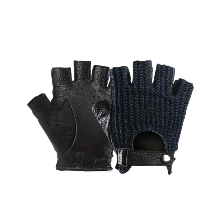 Cillian | Leder-Knitted Fingerless Fahrhandschuhe