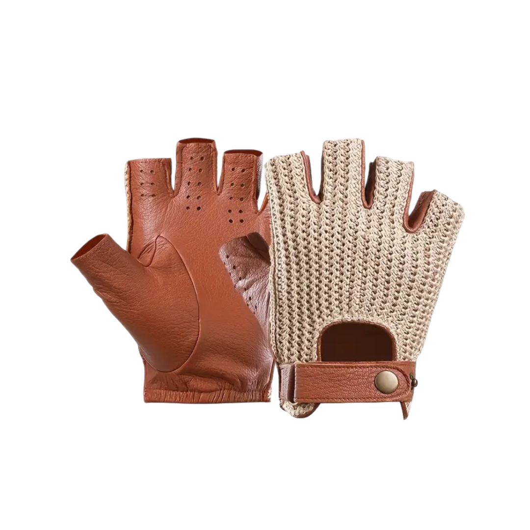 Cillian | Leder-Knitted Fingerless Fahrhandschuhe