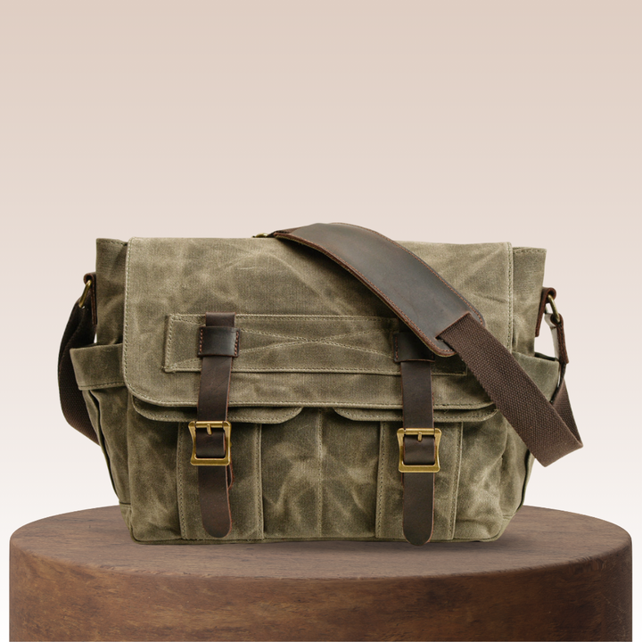 Lester | Retro-Textured Leinwand-Leder-Schultertasche