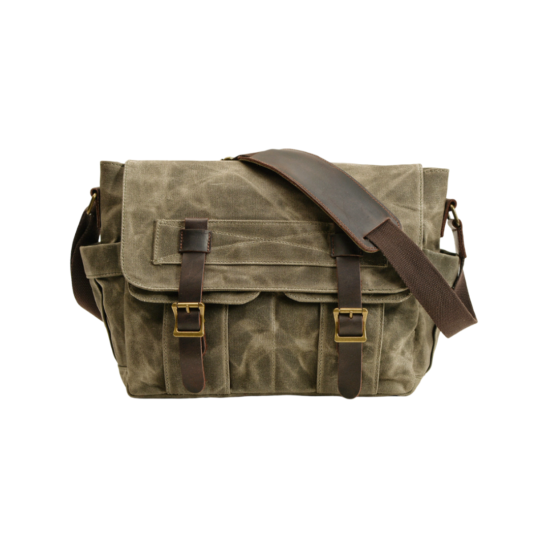 Lester | Retro-Textured Leinwand-Leder-Schultertasche