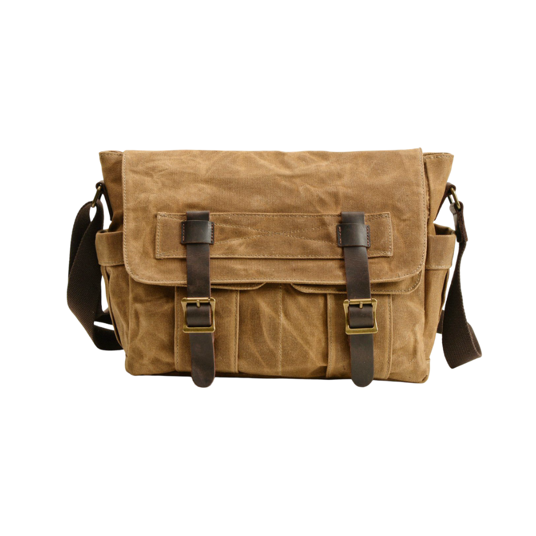 Lester | Retro-Textured Leinwand-Leder-Schultertasche
