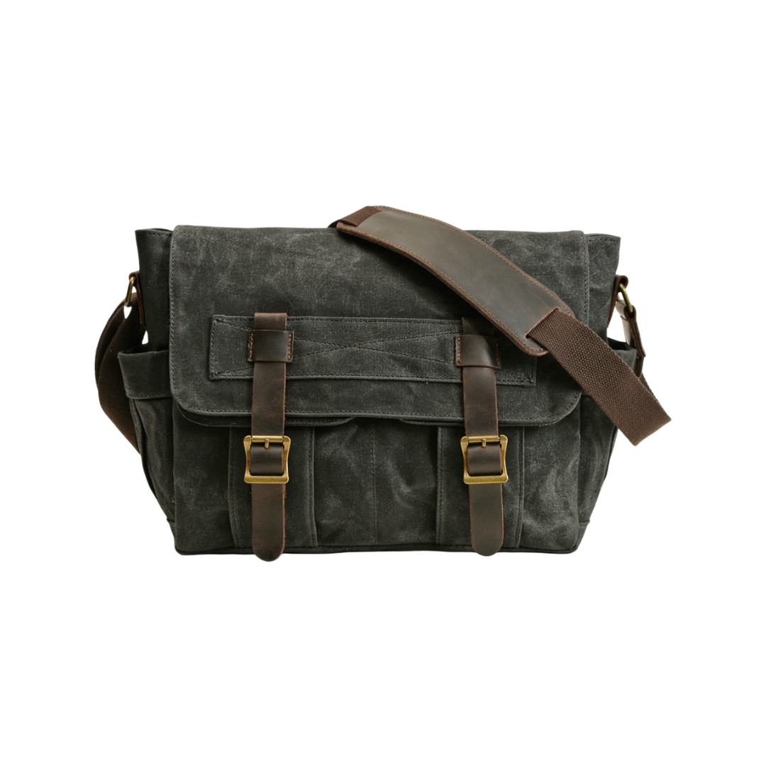 Lester | Retro-Textured Leinwand-Leder-Schultertasche
